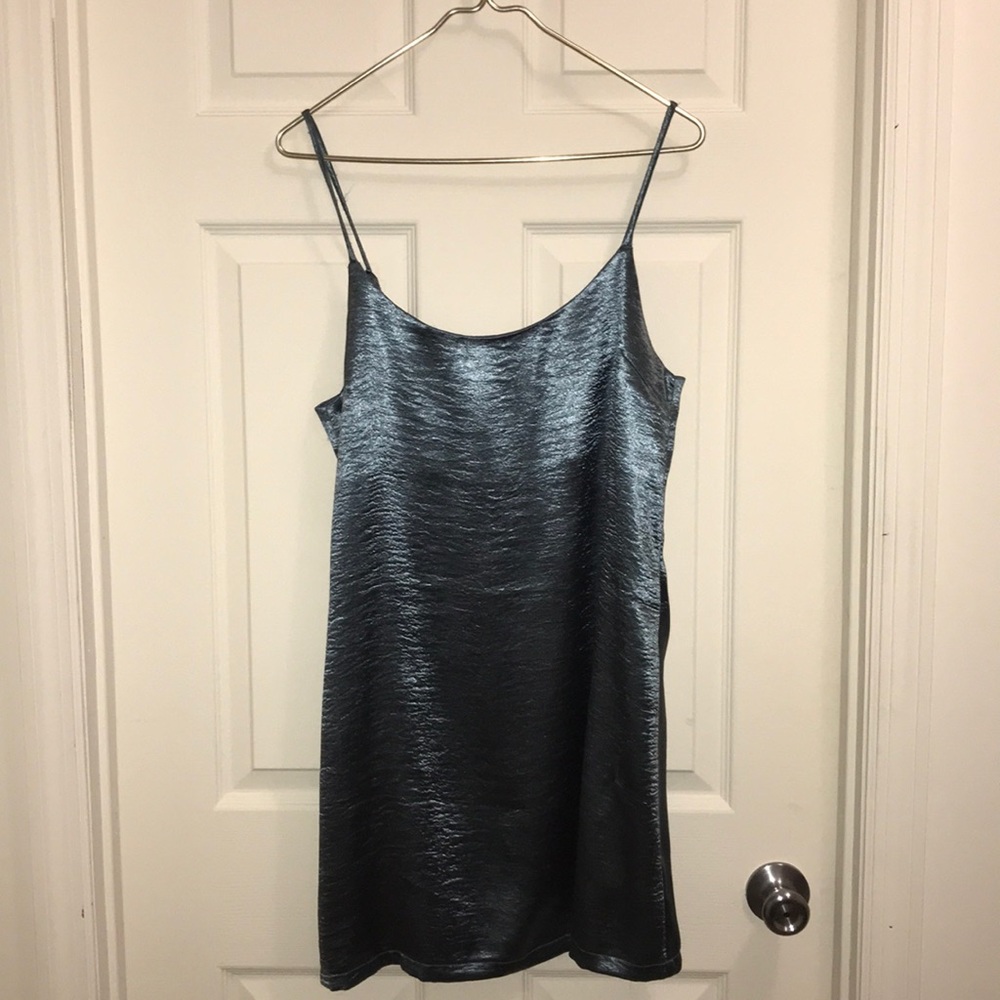 Silence + Noise teal silky slip dress